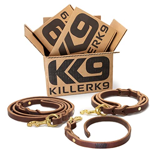 Killer K9 Amish Made Super Heavy Duty Leather Military and Police Training Leashes, 1/4 inch Thick Leather, Solid Brass Connector snap, Set of 3 leashes von Killer K9