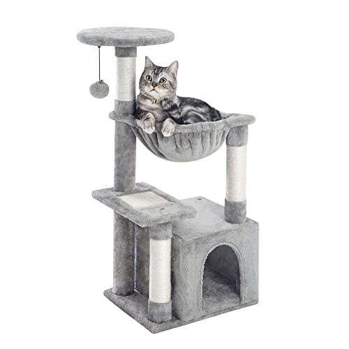 Kilodor Katzenbaum, kleine Katzenhäuser, mit Hängematte, Sisal-Kratzstämme für Kätzchen, Grau von Kilodor