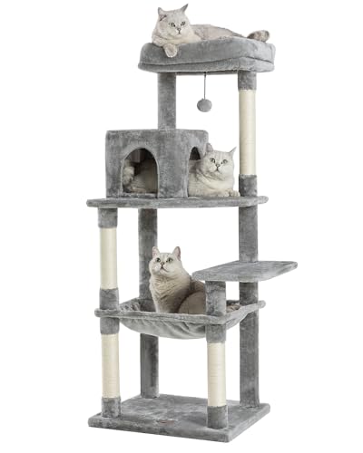 Kilodor Katzenbaum für Indoor-Katzen, Katzenturm mit Sisal-Kratzbaum, Katzenhütte, Plüsch-Sitzstange, Hängematte, 144 cm, Grau Kilodor Katzenbaum für Indoor-Katzen, Katzenturm mit Sisal-Kratzbaum, Katzenhütte, Plüsch-Sitzstange, Hängematte, 144 cm, Grau von Kilodor