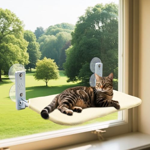 Kiluiu Easy Fold Katzenfensterstange, schnurlose Hängematte, Klappbares Katzenbett mit Reißverschluss, maschinenwaschbarer Sitz, stabiler Metallrahmen für große Katzen und Kätzchen (Beige Kiluiu Easy Fold Katzenfensterstange, schnurlose Hängematte, Klappbares Katzenbett mit Reißverschluss, maschinenwaschbarer Sitz, stabiler Metallrahmen für große Katzen und Kätzchen (Beige von Kiluiu