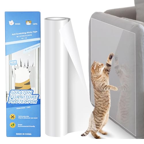 Kiluiu Kratzschutz Katzenkratzer Selbstklebend Einseitig Sofaschutz Katzenkratzer Geeignet für Sofas Türen Transparent Sofaschoner Katzenkratzband Shield (Transparent)(45x300cm) von Kiluiu