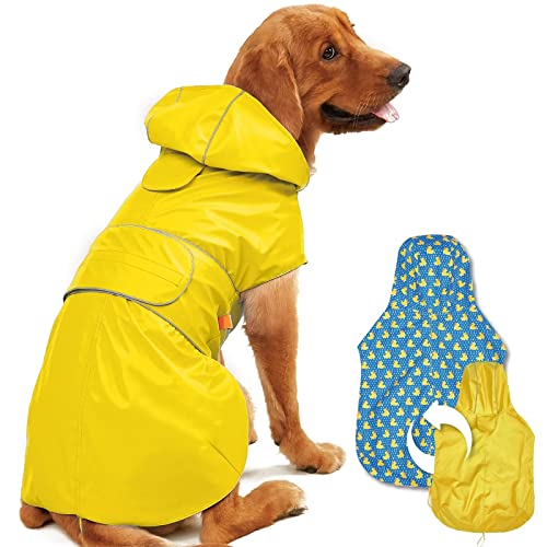 Kimee Hunde-Regenmantel, wendbar, einseitig, Zupfponcho, verstellbar, wasserdicht, mit Loch für die Leine, reflektierende Streifen, mit Kapuze, schneefest, winddicht, Kleidung für kleine bis 3 große von Kimee