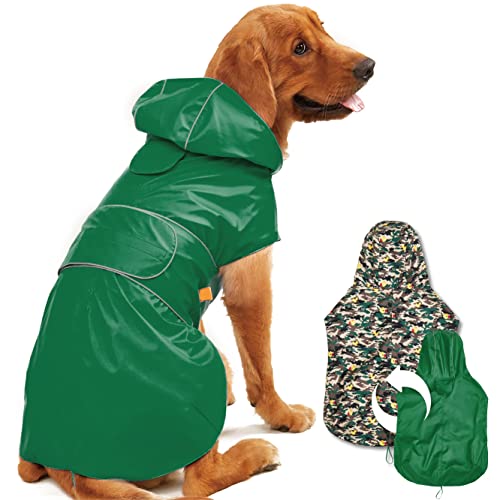 Kimee Hunde-Regenmantel, wendbar, einseitig, Zupfponcho, verstellbar, wasserdicht, mit Loch für die Leine, reflektierende Streifen, mit Kapuze, schneefest, winddicht, Kleidung für kleine bis 3 große von Kimee