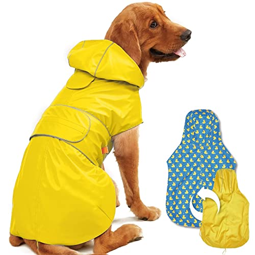 Kimee Hunde-Regenmantel, wendbar, einseitig, verstellbar, wasserdicht, mit Loch für die Leine, reflektierende Streifen, Kapuze, schneefest, winddicht, Kleidung für kleine bis 3XL, Größe 3XL Kimee Hunde-Regenmantel, wendbar, einseitig, verstellbar, wasserdicht, mit Loch für die Leine, reflektierende Streifen, Kapuze, schneefest, winddicht, Kleidung für kleine bis 3XL, Größe 3XL von Kimee