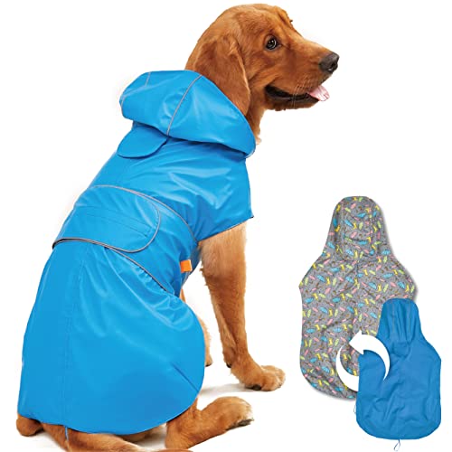 Kimee Hunde-Regenmantel, wendbar, einseitig, verstellbar, wasserdicht, mit Loch für die Leine, reflektierende Streifen, Kapuze, schneefest, winddicht, Kleidung für kleine bis 3XL, Größe 3XL Kimee Hunde-Regenmantel, wendbar, einseitig, verstellbar, wasserdicht, mit Loch für die Leine, reflektierende Streifen, Kapuze, schneefest, winddicht, Kleidung für kleine bis 3XL, Größe 3XL von Kimee