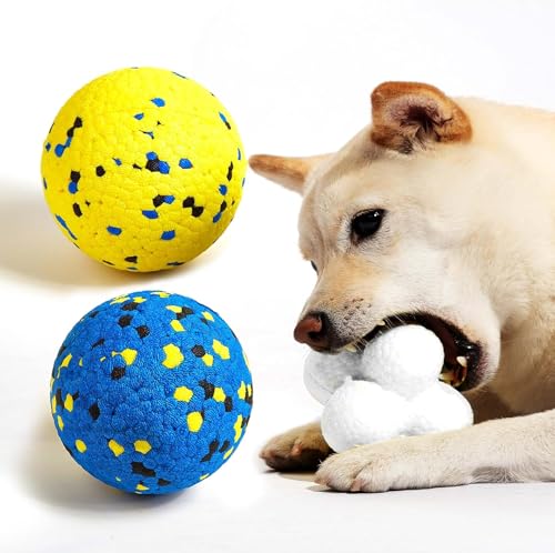 Kimee Hundebälle, Tennisball, Spielzeug, Kauspielzeug für aggressive Kauer, langlebig, Zahnenspielzeug, Apportierbälle für große, mittelgroße und kleine Hunde und Welpen (3 Stück (Atombälle)) von Kimee