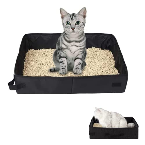 Kimuwote Katzentoilette Faltbar, Katzenklo Carrier für Reisen Camping Heimgebrauch, Schwarz, Nylon, Modern, Large, Katzenbesitzer, Apartmentbewohner, Reisende mit modernem Geschmack von Kimuwote
