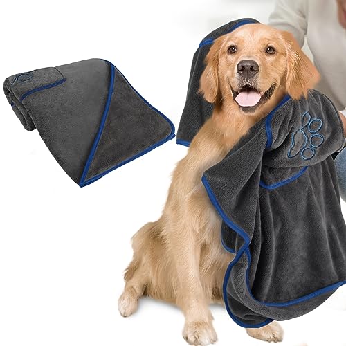 KinHwa Hundehandtuch extra saugfähig groß XXL 76cmx127cm 1 Pack Mikrofaser Handtücher für Hunde Haustierhandtuch Schnelltrocknend & weich Mikrofasertücher Waschbar & langlebig, dunkelgrau von KinHwa