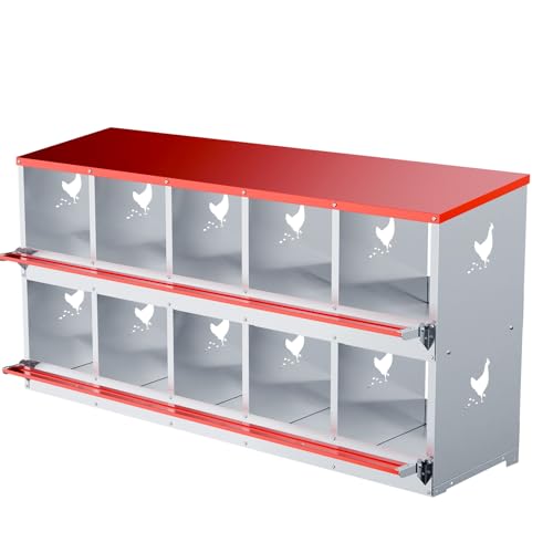 Hühner Nistkästen - 10 Fächer Metall Geflügel Nest Box Wandhalterung für Hühner, Hühner, Enten - Einfache Eiersammlung - Große belüftete Löcher Hühnerstall Ausrüstung (10 Fächer) von Kinchoix