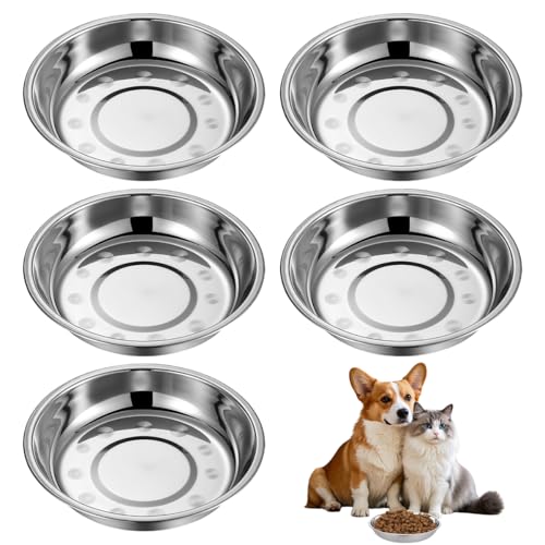 5 Stück Katzennäpfe Edelstahl, 15.5 cm Napf Fressnapf Futterschüssel, Flach und Breit, Katzennapf Edelstahl für Katzen Oder Kleine, Hund Futternapf, Teller Katze für Katzen und Kleine Hunde von KineticKraft