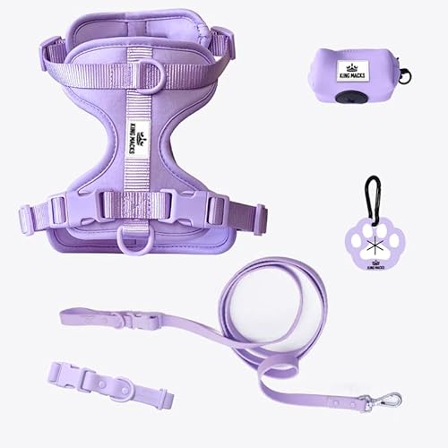 King Macks Hundegeschirr, Set mit Halsband und Leine, Kotbeutelhalter und Schmutzbeutelclip, verstellbar für kleine, mittelgroße und große Hunde, leicht, Lavendel, Größe L von King Macks Inc.