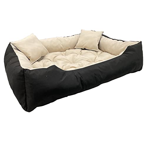 KingDog Ecco Hunde- und Katzenbett mit Kissen Wasserdichtes Nylon Hundekissen Hundekorb Haustierbett Waschbar Wasserdichtes Material (Innenmaße: 100x80 / Außenmaße: 115x95cm, Beige) von KingDog