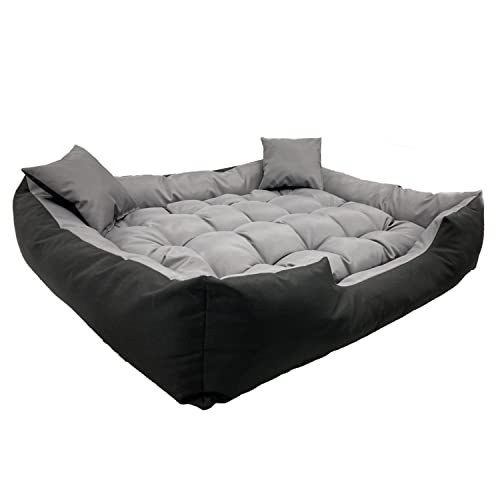 KingDog Ecco Hunde- und Katzenbett mit Kissen Wasserdichtes Nylon Hundekissen Hundekorb Haustierbett Waschbar Wasserdichtes Material (Innenmaße: 100x80 / Außenmaße: 115x95cm, Grau/schwarz) von KingDog