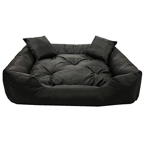 KingDog Ecco Hunde- und Katzenbett mit Kissen Wasserdichtes Nylon Hundekissen Hundekorb Haustierbett Waschbar Wasserdichtes Material (Innenmaße: 100x80 / Außenmaße: 115x95cm, Schwarz) von KingDog