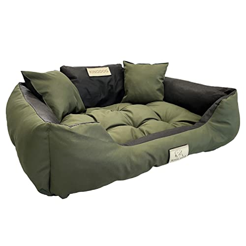 KingDog Hunde- und Katzenbett mit Zwei Kissen Hundekissen Hundekorb Haustierbett Waschbar Wasserdichtes PVC-Material (L 100x75cm, Grün) von KingDog