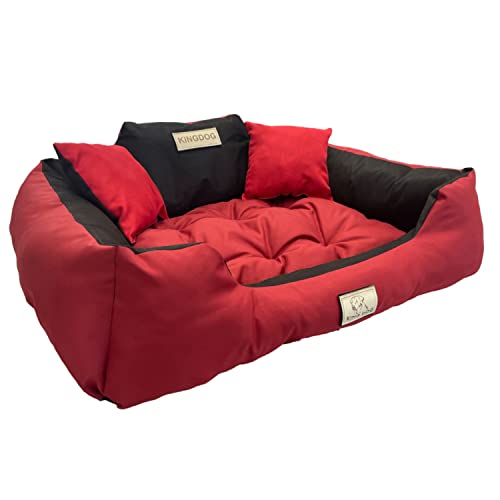 KingDog Hunde- und Katzenbett mit Zwei Kissen Hundekissen Hundekorb Haustierbett Waschbar Wasserdichtes PVC-Material (L 100x75cm, Rot) von KingDog