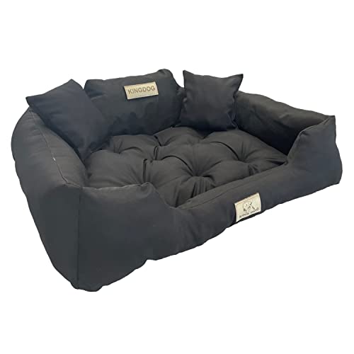 KingDog Hunde- und Katzenbett mit Zwei Kissen Hundekissen Hundekorb Haustierbett Waschbar Wasserdichtes PVC-Material (L 100x75cm, Schwarz) von KingDog