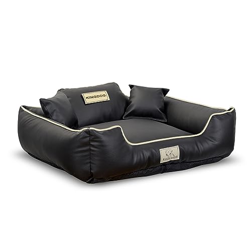 KingDog Hundebett ECOSHINE Laufstall Antislip Schwarz mit weißem Rand Zwei kleine Kissen gratis dazu (75x65 cm) von KingDog