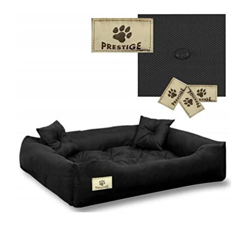 Prestige Hunde- und Katzenbett mit Kissen Codura Hundekissen Hundekorb Haustierbett Waschbar Wasserdichtes Material (Innenmaße: 100x80 / Außenmaße: 115x95cm, Schwarz) von KingDog