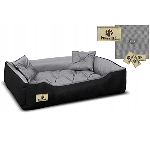 Prestige Hunde- und Katzenbett mit Kissen Codura Hundekissen Hundekorb Haustierbett Waschbar Wasserdichtes Material (Innenmaße: 115x90 / Außenmaße: 130x105cm, Grau/schwarz) von KingDog