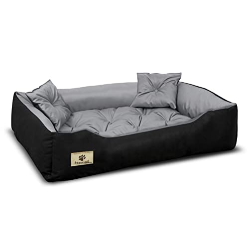 Prestige Hunde- und Katzenbett mit Kissen Codura Hundekissen Hundekorb Haustierbett Waschbar Wasserdichtes Material (Innenmaße: 130x100 / Außenmaße: 145x115cm, Grau/schwarz) von PRESTIGE