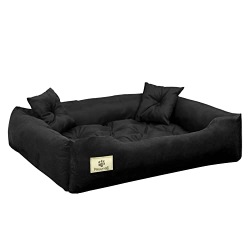 Prestige Hunde- und Katzenbett mit Kissen Codura Hundekissen Hundekorb Haustierbett Waschbar Wasserdichtes Material (Innenmaße: 80x60 / Außenmaße: 100x75cm, Schwarz) von KingDog