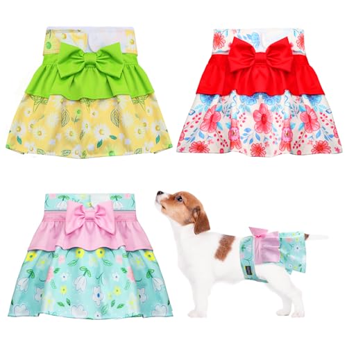 KingGair Hundewindeln für Damen, 3 Stück, wiederverwendbare Hundewindeln mit Fliege, super saugfähige Hundewindeln für Hunde bei Hitze, Periode, Inkontinenz KingGair Hundewindeln für Damen, 3 Stück, wiederverwendbare Hundewindeln mit Fliege, super saugfähige Hundewindeln für Hunde bei Hitze, Periode, Inkontinenz von KingGair