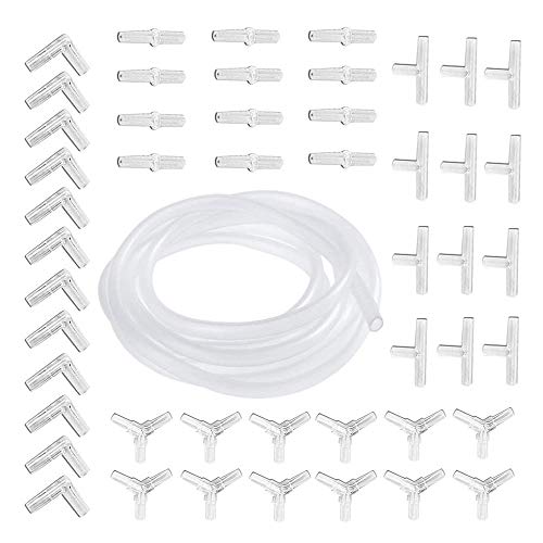 Aquarium Schlauchverbinder, 48 in 1 Set Schlauch Verbinder I L T Y Förmige Steckverbinder Adapter + Luftschlauch 5M 4mm / 6mm Transparent furs Aquarien und Fisch Tank, Ideal für Aquarienluftpumpe von Kingrun