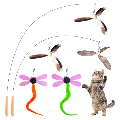Kingtree Katzenstab-Spielzeug für Indoor-Katzen, interaktives Katzenspielzeug mit 5 Feder-Nachfüllungen, 89,9 cm, flexibler Stahldraht, Holzgriff, Katzenfederspielzeug mit Glöckchen für Kätzchen zum Kingtree Katzenstab-Spielzeug für Indoor-Katzen, interaktives Katzenspielzeug mit 5 Feder-Nachfüllungen, 89,9 cm, flexibler Stahldraht, Holzgriff, Katzenfederspielzeug mit Glöckchen für Kätzchen zum von Kingtree
