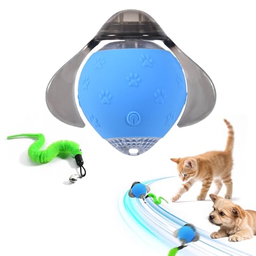 Interaktives Katzenspielzeug Elektrisch mit Federschwanz,2025 Neu Wiederaufladbares Firefly Interaktives Katzenball,3 Modi Selbstläufiges Katzenballspielzeug für Hauskatzen Spielzeugball(Blau) von Kinizuxi