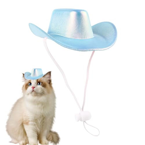 Cowboyhut für Katze, Haustier-Cowboyhut - Haustiermütze Halloween Kätzchenmütze,Cowboyhut, glänzender Katzenhut, Cosplay-Requisite für Welpen, Western-Cowboy-Kostümzubehör von Kirdume