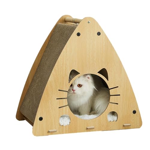 Kirdume Katzenkratzhaus aus Pappe | 3-in-1-Multifunktions-Katzenhaus für Hauskatzen mit Plüschballspielzeug - Verdicktes Katzenbett, langlebiges Katzenhaus für den Innenbereich für Katzen, Kätzchen, von Kirdume
