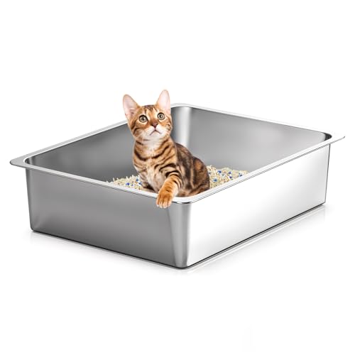 Kirecoo Katzentoilette aus Edelstahl, kleine Metall-Katzentoilette, hohe Seiten, Katzentoilette, antihaftbeschichtet, kein Geruch, leicht zu reinigen, Haustier-Toilettenbedarf für Katzen Kirecoo Katzentoilette aus Edelstahl, kleine Metall-Katzentoilette, hohe Seiten, Katzentoilette, antihaftbeschichtet, kein Geruch, leicht zu reinigen, Haustier-Toilettenbedarf für Katzen von Kirecoo