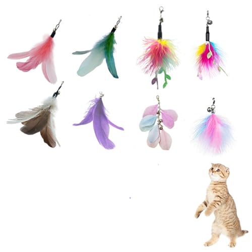 Kireida® 8 Stück Cat Feather Toys Ersatz - Katzen Federspielzeug für Katzen ohne chemische Farbstoffe – inklusive Nachfüllungen für natürliche Katzenfedern (Morandi-Farbe) von Kireida