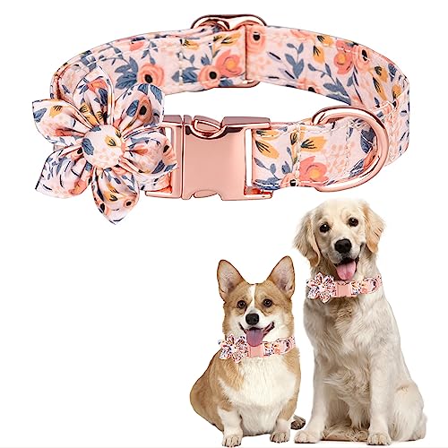 Kireida® Orangefarbenes Gänseblümchen-Hundehalsband, Hundehalsband mit Blumenfliege, Hundehalsband für süße Mädchen, weibliche Katzen, Hunde, Sonnenblume Blumen von Kireida