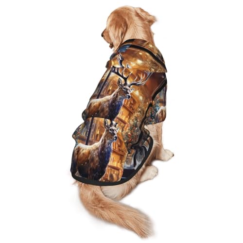 Hunde-Kapuzenpullover mit weihnachtlichem Hirschmotiv – weiches und atmungsaktives Polyester-Haustierkleidung für mittelgroße und große Hunde von Kirrowe