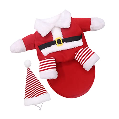 Kisangel 1 Satz Haustier Hund Weihnachten Biped Kleidung Set Warme Kleidung Für Welpen Weihnachtskostüme Für Hunde Hund Pferd Kostüm Wollmütze Hüte Haustier-Outfit Baumwolle Der Hund Rot von Kisangel