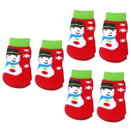 Kisangel 12 STK Hundesocken Socken Für Hunde Weihnachtshundeschuhe Welpensocken Weihnachtshundestiefel Hundezehengriffe Baumwollsocken Für Haustiere Hundeboden Socken Schutz Rot Karikatur von Kisangel