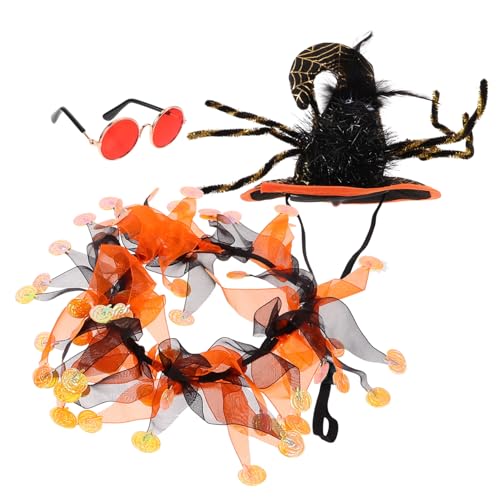 Kisangel Katzenhalsband Halloween Verstellbar Mit Hut Und Brille Für Katze Kätzchen Welpen Festzug Zubehör von Kisangel