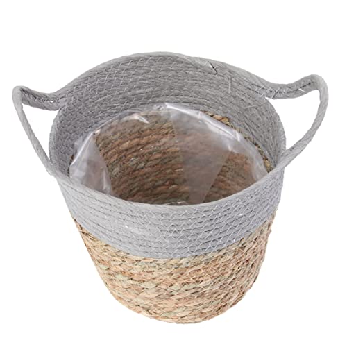 Kisangel Rattan-pflanzkorb Großes Fassungsvermögen Doppelgriffe Blumentopf Für Den Innenbereich Dekorativer Hängebehälter Für Den Garten Grau/Khaki von Kisangel
