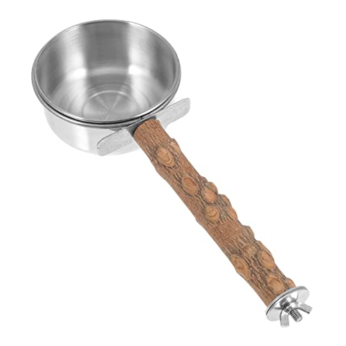 Kisangel 1 Stück Edelstahl-papageienfutterbox Vogelfutternapf Papageien-holzständer Naturmaterial Zum Füttern Und Klettern Von Papageien von Kisangel