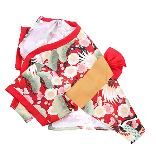 Kisangel 1stk Kleidung Für Haustiere Kimono-kostüm Für Hunde Kleine Blumenkleider Haustierkleidung Welpe Kleid Für Mädchen Outfit Für Mädchen Pet Blumenmantel Rot Japan Stoff Die Katze von Kisangel