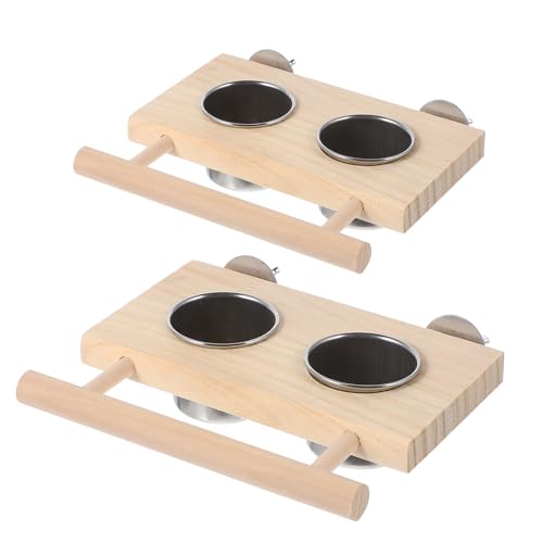 Kisangel 2 Stück Futternäpfe für Vögel Teiliges mit Holzständer Geeignet für Papageien und Kleine Vögel Langlebig und für Futter und Wasser von Kisangel
