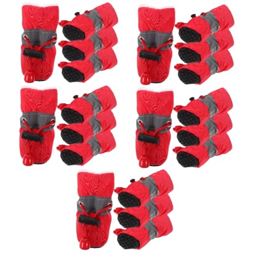 Kisangel 20 STK rutschfeste Schuhe Für Haustiere Krallen Praktische Hundeschuhe Schützende Hundeschuhe Hundestiefel Mit Kordelzug Rot Stoff Kleinkind Schuhschutz von Kisangel