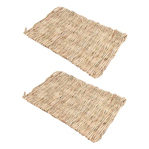 Kisangel 2 Stück Natürliche Stroh Gewebte Matte Haustier Schlafnest Für Hamster Meerschweinchen Weiche Matte Beige 39x27 Zoll von Kisangel