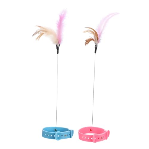 Kisangel 2stücke Interaktive Katzenangel Mit Silikonhalsband Und Federn Spielzeug Für Drinnen Fördert Die Spielverhalten Von Katzen Für Altersgruppen von Kisangel