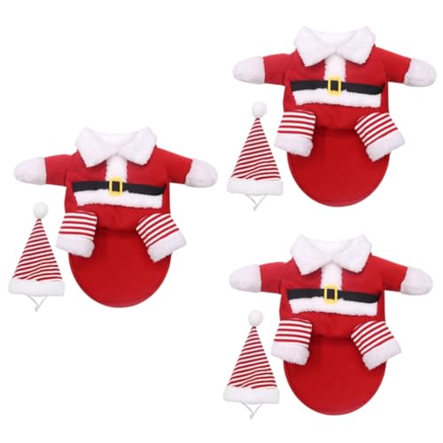 Kisangel 3 Sätze Verwandlungskostü Für Haustiere Haustier-plüsch-Outwear Fleece-Hoodie Katze Weihnachtsanzug Katze Weihnachtskostü Weihnachtsmütze Kleider Polyester Rot Der Hund Schmücken von Kisangel
