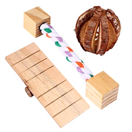 Kisangel 3 Stück Holzspielzeug für Kleintiere Teiliges mit Molarspielzeug für Hamster Baumwollseil und Wackelbrett Sicheres und Natürliches Haustier Zubehör für Energische Haustiere von Kisangel