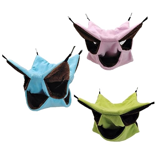 Kisangel 3 Stück Kleines Hamsterbett Set aus Dreischichtige Hängematte aus Plüsch für Kleine Haustiere Blau Grün und Waschmaschinengeeignet von Kisangel