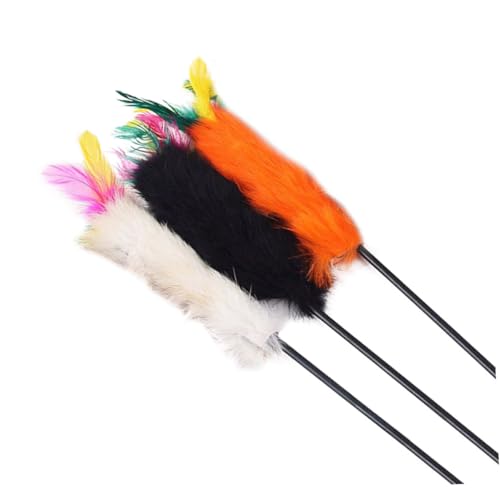 Kisangel 3 Stück Teiliges Bunte Katzenangel mit Langlebigen Kaninchenhaaren Interaktives Kätzchenspielzeug für Hauskatzen Fördert Aktivität und Spielerische Zahnpflege Zufällige Farbe von Kisangel